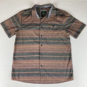 Nomad Division Hippytree Mens SS Striped Button Up Shirt Large 100% Cotton Brown